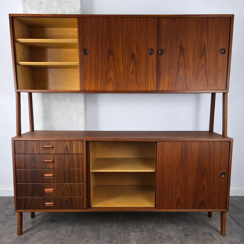 Double Enfilade Modèle 3 en Teck par Gunni Omann pour Oman Junn Møbelfabrik, Danemark, 1960 – vue de trois-quarts – en teck – Danemark, années 1960 – Atelier 56