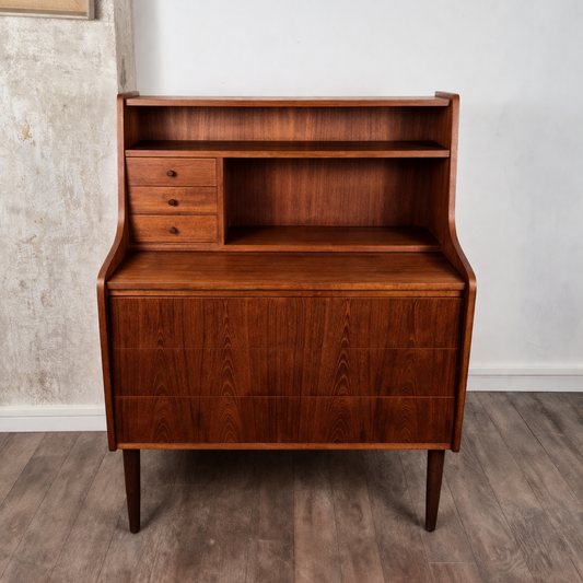 Secrétaire en teck avec tiroirs et plateau coulissant, Danemark, 1960